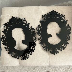 Black Hanging Signs in Victorian Cameo or Silhouette Shape Wedding Decor